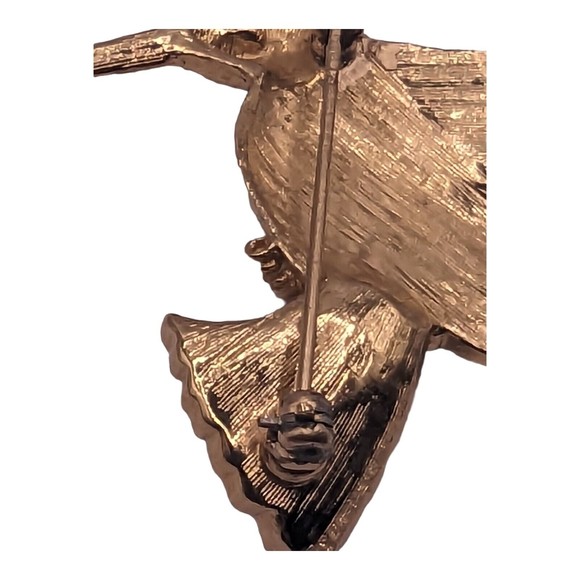 Hummingbird Pin Brooch Red Rhinestone Eye Gold Tone Bird Flying 2" Vintage Read - Picture 5 of 13